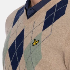 Lambswool Blend Argyle V-Neck Beige Grön